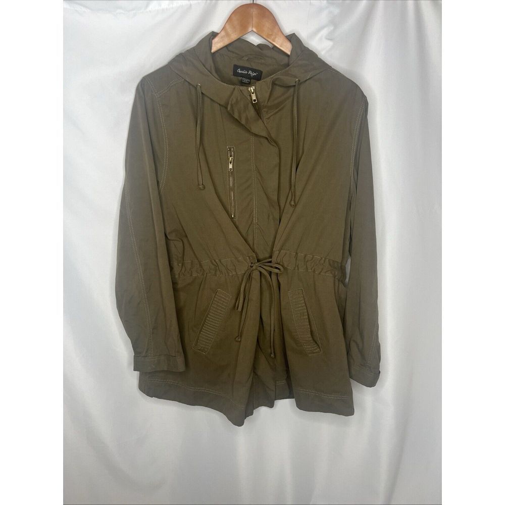 Charlie Paige Hooded Windbreaker Lightweight Brown Jacket Coat Women L